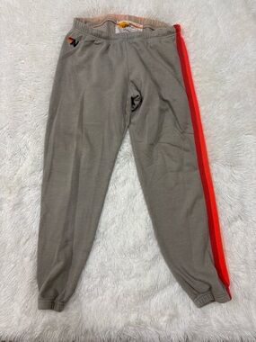 Aviator Nation Taupe Sweatshirt with Yellow & Orange Logo Trim